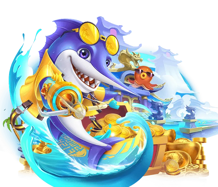 Ảnh chụp màn hình game Bắn Cá Rồng, với hình ảnh rồng vàng và các sinh vật huyền thoại